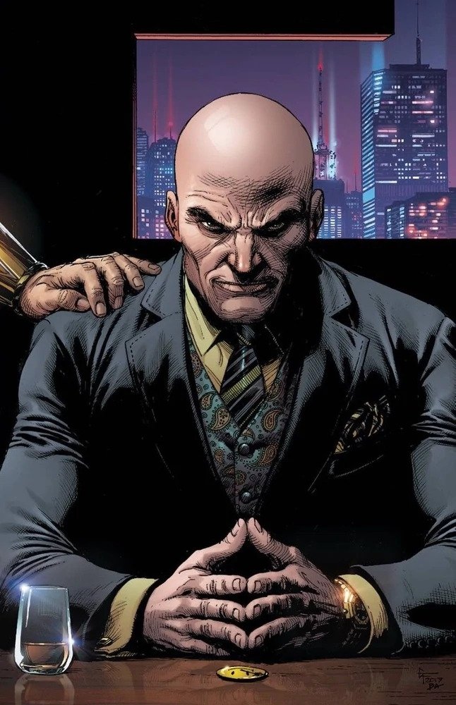 Image portraying Lex Luthor looking at the camera with an evil glare.