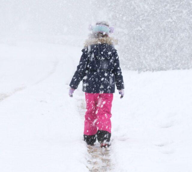 A child walking through the snow.