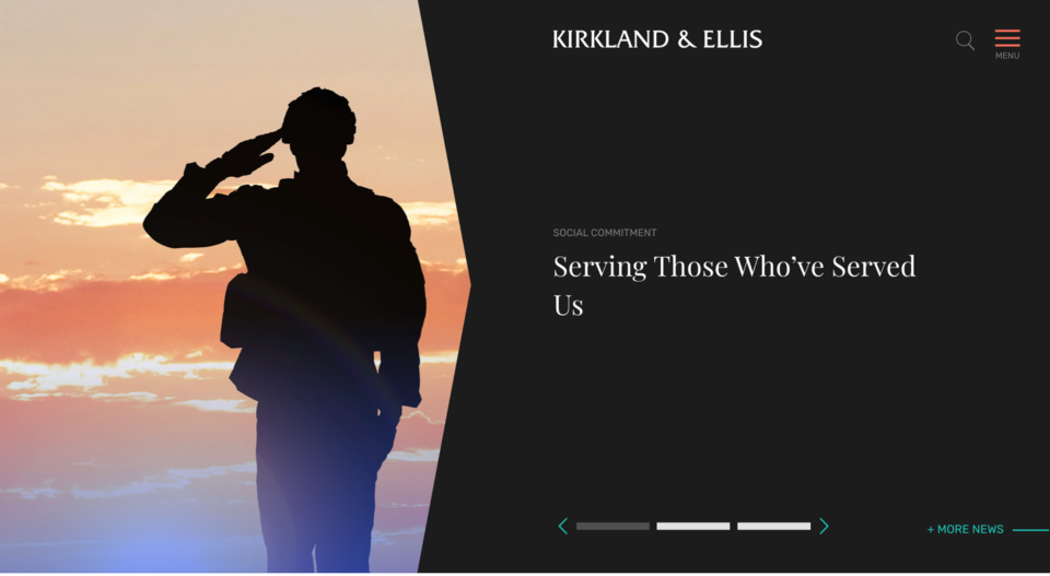 The screenshot features a silhouette of a servicemember saluting next to the words “Serving Those Who’ve Served Us”