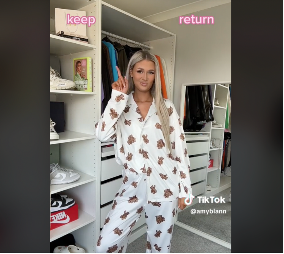 Amy’s TikTok reel where she tries on several Shein items, rating if she should keep or return them