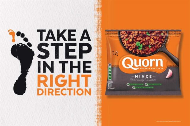 A Quorn ad, marketing their new mince with marketing using carbon footprint graphics and language. 