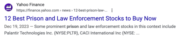 Top hit on Google Search for “publicly traded private prisons” 