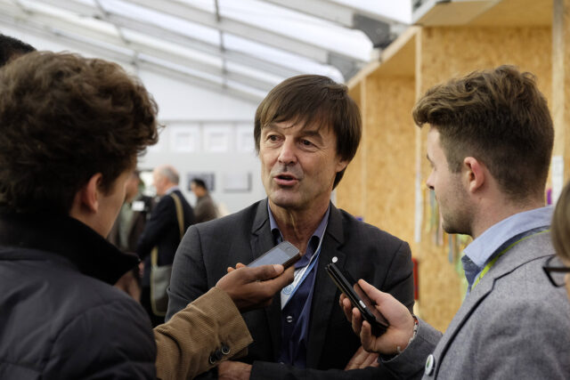 Nicolas Hulot during a press interview at the 2015 COP in Paris. 