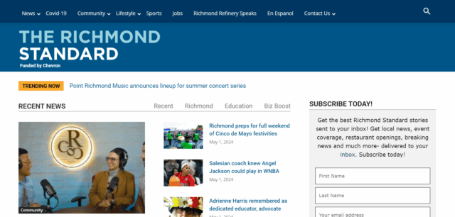 A screenshot from the webpage of the Richmond Standard, looking exactly like any other newspaper webpage