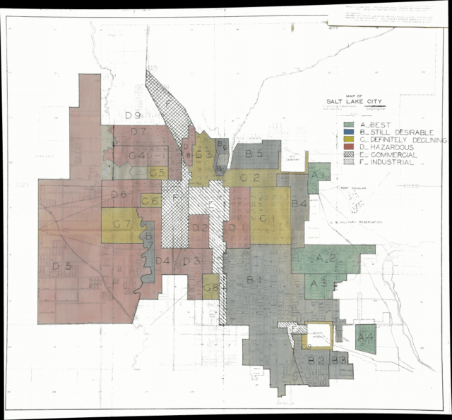 A georectified image of the redlining map of Salt Lake City.