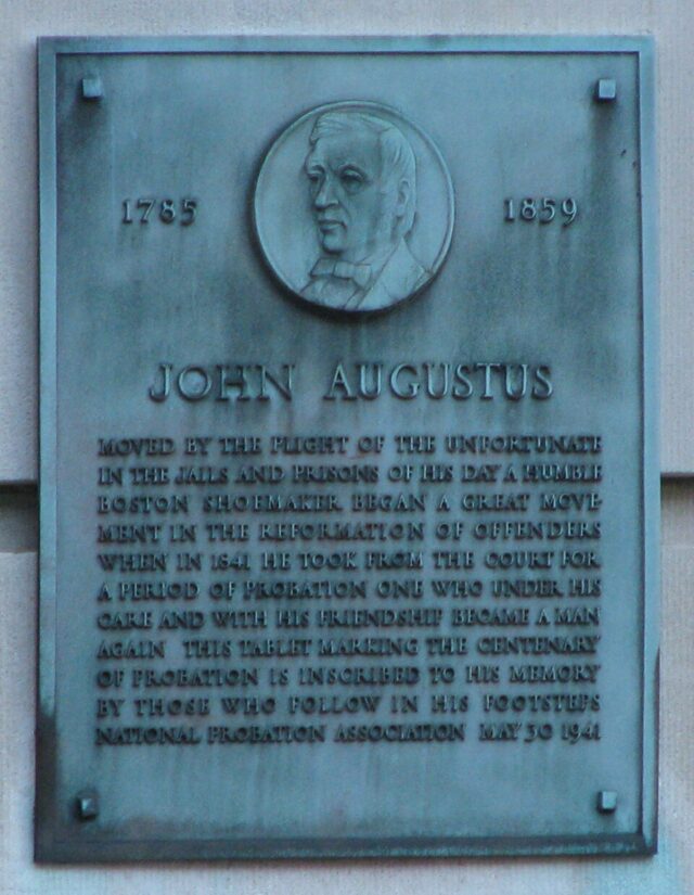 Memorial plaque honoring John Augustus (1785-1859).