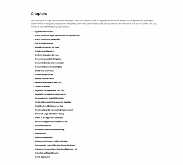 A list of 33 organizations that are listed as chapters of ALAA on its website. 